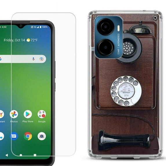 For AT&T Propel 2 5G Phone Case Cover, Shockproof Bumper Hybrid Case with Tempered Glass Screen Protector, by OneToughShield - Vintage Payphone