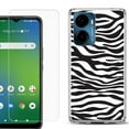 thumbnail image 1 of For AT&T Propel 2 5G Phone Case Cover, Shockproof Bumper Hybrid Case with Tempered Glass Screen Protector, by OneToughShield - Zebra B/W, 1 of 3