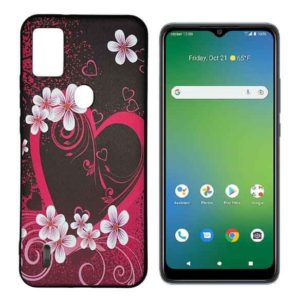For AT&T SL112A 6782D / Cricket SL112C TPU Flexible Skin Cover Cell Phone Case - Pink Heart Design