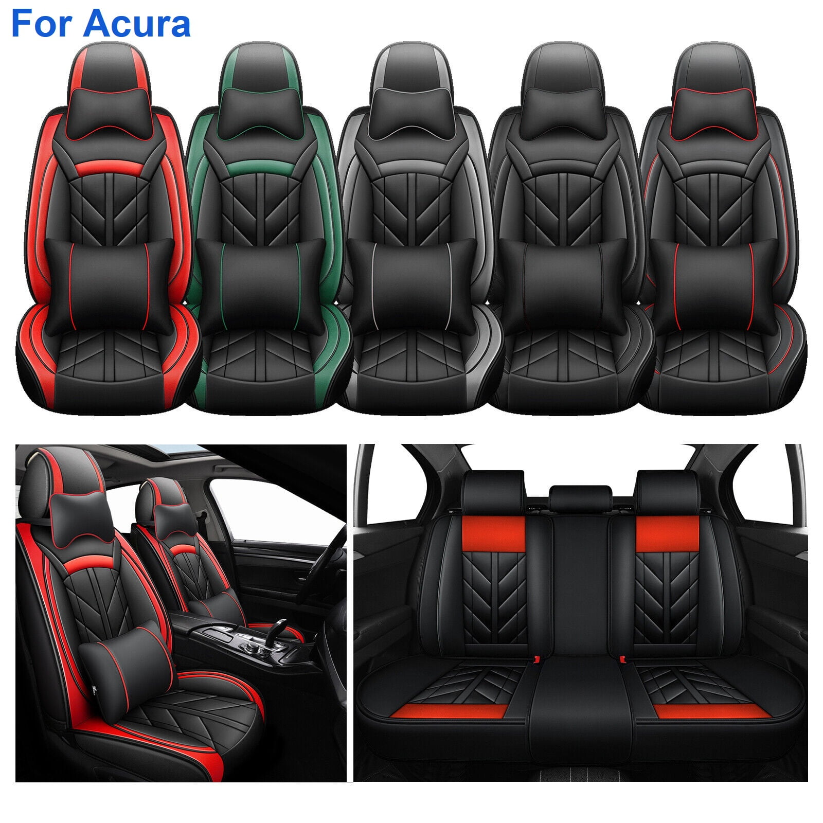 For Acura 5Seats Car Seat Covers, Durable Pu Leather Auto Cushion