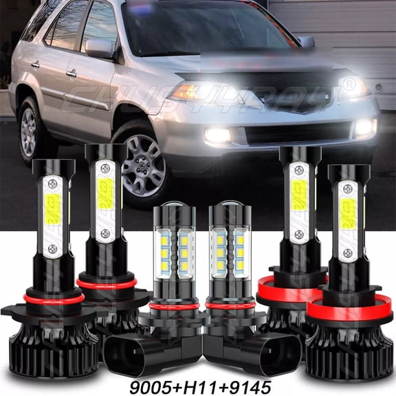 For Acura MDX 2004 2005 2006 - LED Headlight High Low Beam + Fog Light Bulbs 6000K White 6 Pack