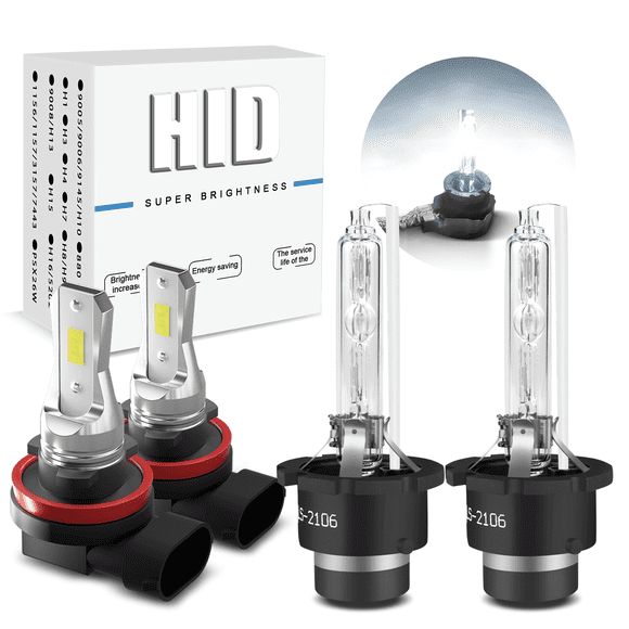 For Acura TL 2007-2008 HID Xenon Headlight Bulbs D2S HID Xenon High and Low Beam+H11 LED Fog Light 4pcs