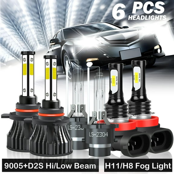 For Acura TL 2009 2010 2011 2012 2013 2014 9005 D2S HID Xenon High&Low Beam Headlight Bulbs H11 LED Fog Lights 6pcs