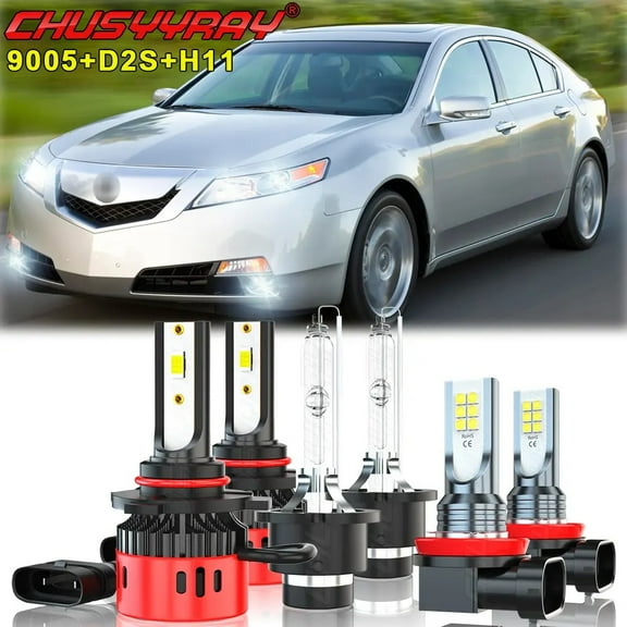For Acura TL 2009 2010 2011 LED HID Headlight High Low Beam Fog Light Bulbs Kit Super Bright White 6x