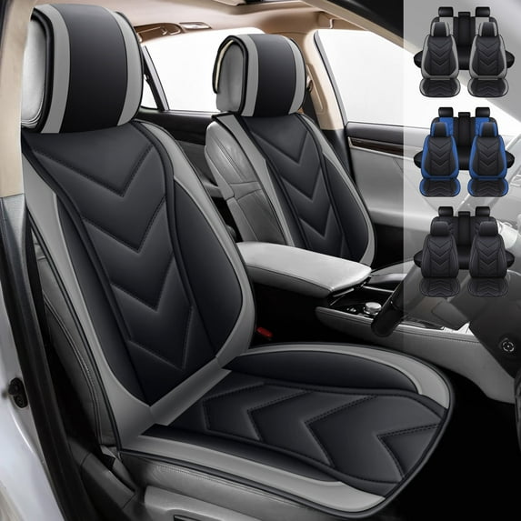 For Acura TLX Car Seat Covers, 5 Seat Full Set Durable Faux Leather Auto Cushion Vehicle Interior Protector for RDX RLX TSX ZDX Black&Gray