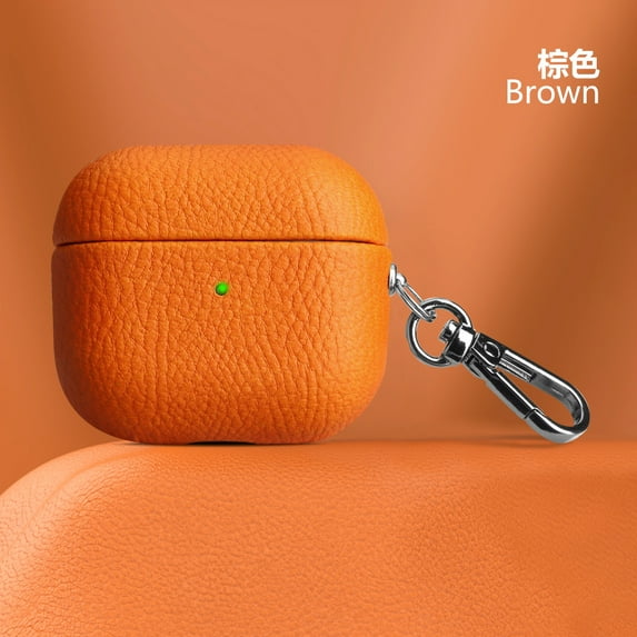 For Air Pods Pro 2 Case for AirPods 4 3 2 1 Cover PU Leather Earphone Charging Accessories Lychee Pattern Cowhide with Buckle (Brown,AirPods 3)