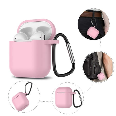 For AirPods 1 2 Silicone Case, AirPods 1st 2nd Case with Keychain, Njjex Shockproof Protective Premium Silicone Cover Skin for Apple Airpods 1st / 2nd -Pink