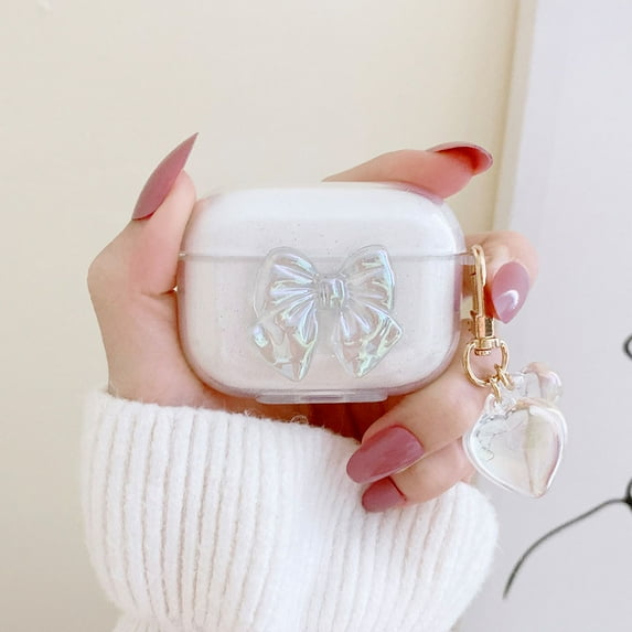 For AirPods 2 Pro 3 Case Dreamy Colorful Heart Bow Keychain Soft Cute Shell Bluetooth Earphone Charging Box Cover for Air Pods 2 (Clear,For AirPods 1 or 2)
