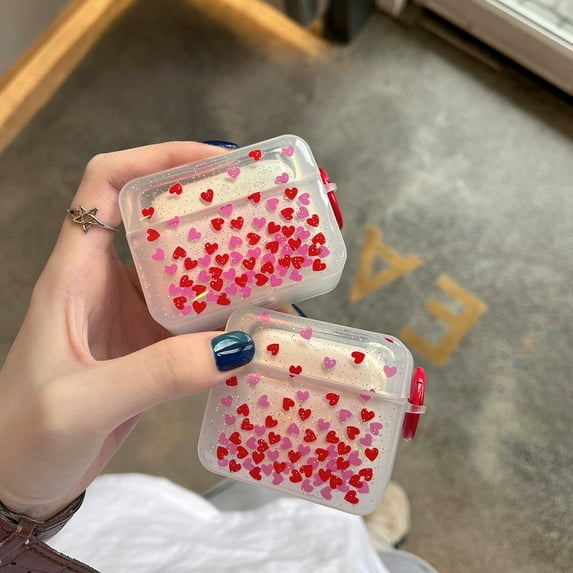 For AirPods 3rd Gen 2021/1/2/Pro case,Shockproof Gutta Pink Heart Case Cover With Ring