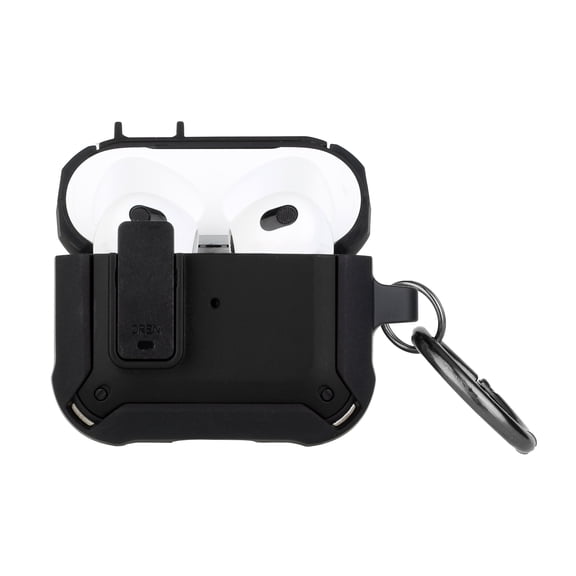 For AirPods 4 Switch Closure Premium Ultra ShockProof Hybrid With Metal Hook Case Cover - Black+Black