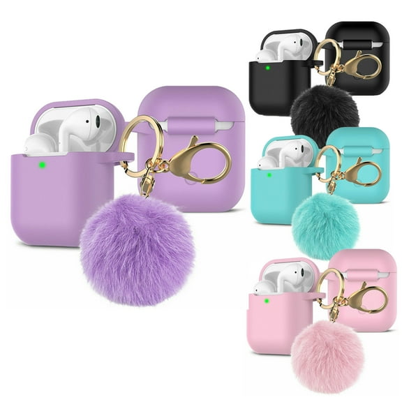 For Airpods 1st Generation Case Cover, Soft Silicone Skin Cover Shock Absorbing Protective Case with Keychain, Black