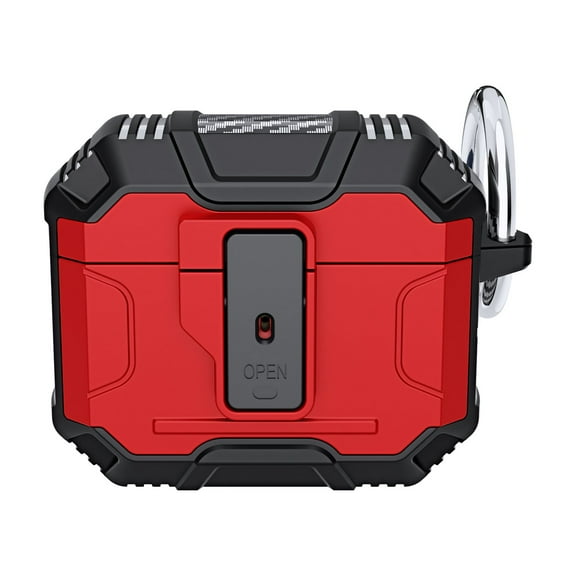 For Airpods 3 Rugged Shockproof Hybrid With Open Button Metal Hook Case Cover - Red