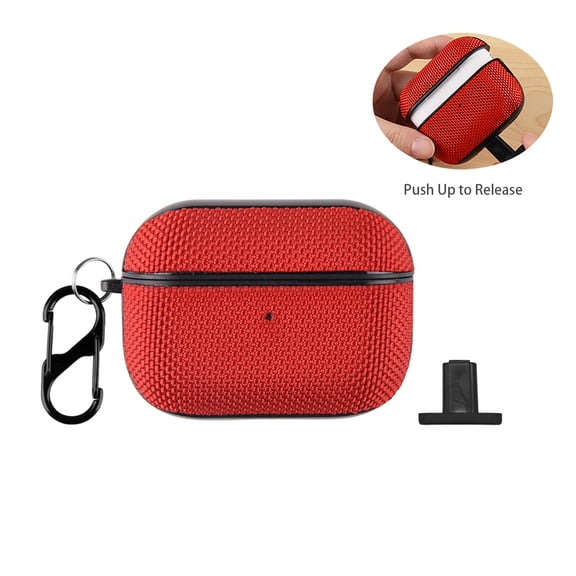 For Airpods Pro 3rd Generation Case 2025, Split-Type Shock-Absorbing Protective Shell, Non-Slip Nylon Fabric Cover with Carabiner for Women Men, Red