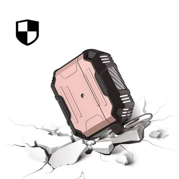 For Airpods Pro Rugged Shockproof Hybrid With Metal Hook Case Cover - Rose Gold