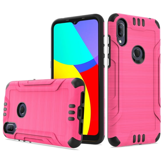 For Alcatel Lumos Axel Strong Tough Metallic Design Hybrid - Hot Pink