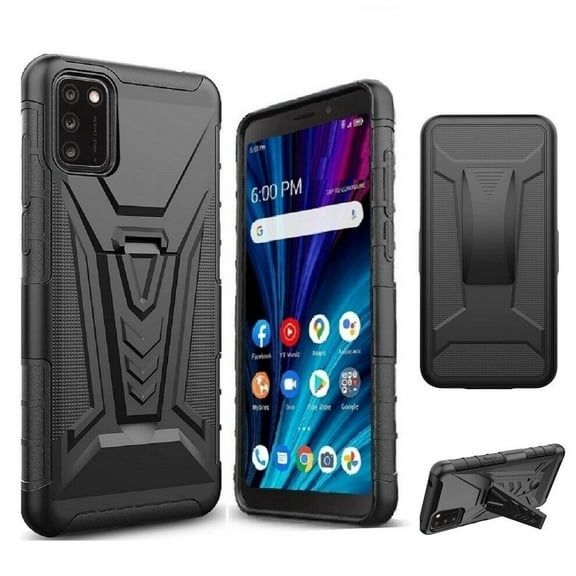 For Alcatel TCL A3X A600DL Kickstand Holster Hybrid Cover Phone Case - Black