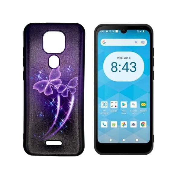For Ans Artia ACK2326 TPU 1-Piece Flexible Skin Cover Cell Phone Case + Tempered Glass - TPU Purple Butterfly