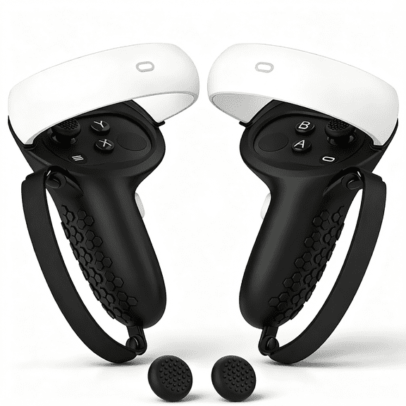 For Anti Drop Silicone Touch Sleeve Compatible with Oculus Quest 2 Black VR Handle Protector Adjustable Hand Strap Thumbstick Caps