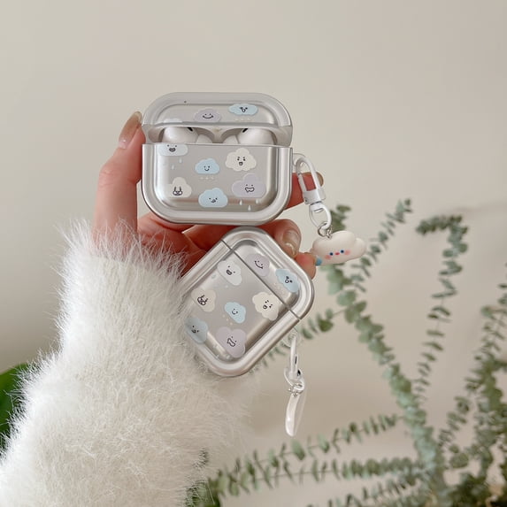 For Apple AirPods 1st/2nd Generation Plating Colorful Love Earphone Case Shockproof Cover With Pendant