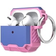thumbnail image 1 of For Apple AirPods 2 & 1 Heavy Duty Tuff Hybrid 2 in 1 Shockproof Full Protective Case Hard PC Rubber TPU Cover with Carabiner Cover ,Xpm Phone Case [Blue / Pink], 1 of 6