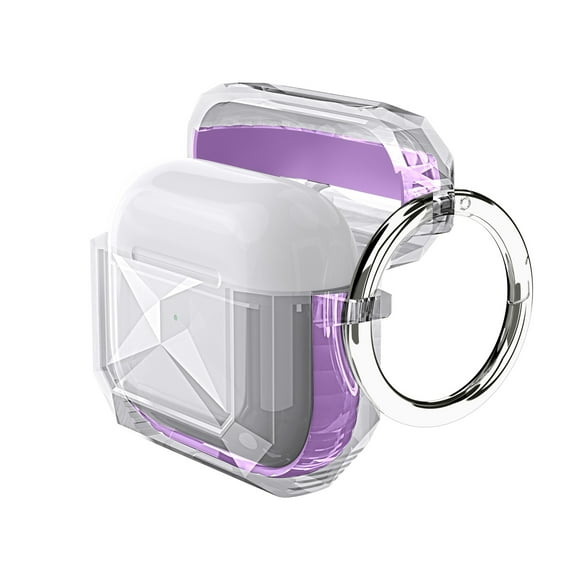 For Apple AirPods 2 & 1 Transparent Diamond Clear Design Shock-Resistant Dustproof [Visible Front LED] with Carabiner Cover ,Xpm Phone Case [Clear / Purple]