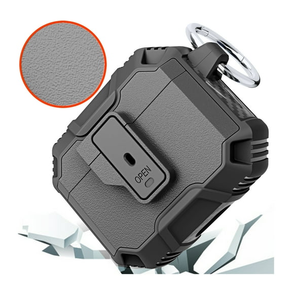 For Apple AirPods 3 (2021) Heavy Duty Hybrid Shockproof Case Hard PC Rubber TPU Cover with Open Button & Metal Hook Cover ,Xpm Phone Case [ Black ]