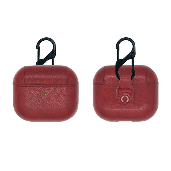 For Apple AirPods 3 3rd Generation 2021 Shockproof Case Leather Cover Skin with Clip - Maroon
