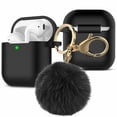 thumbnail image 1 of For Apple AirPods 3sd Charging Case Cute Silicone Soft Cases with Keychain Pompom, Black, 1 of 9