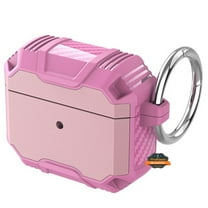 For Apple AirPods 4 Heavy Duty Protective Case with Carabiner Clip Carbon Fiber Shockproof Rugged Cover, Airpods Case fit Airpods 4 - Pink
