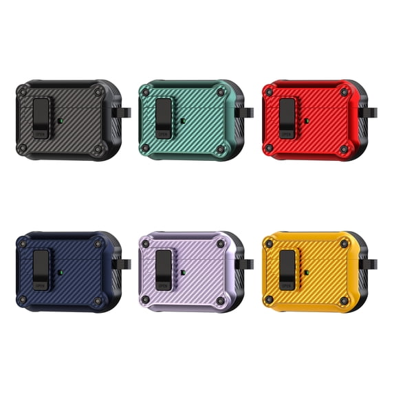 For Apple AirPods Pro 2 Case with Automatic Secure Lock Clip, Armor Protective Hard TPU Case Cover Charging Case with Carbon Fiber Keychain - Purple