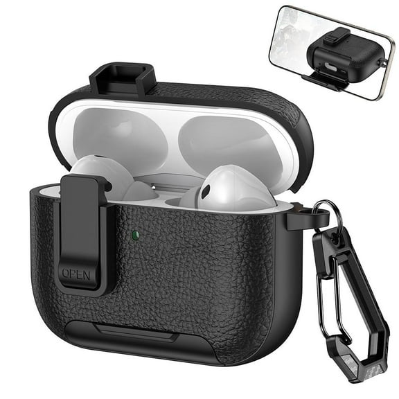 For Apple AirPods Pro 3 Protective Case With Secure Lock Leather Bracket Cover,,
