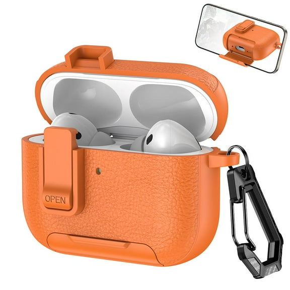 For Apple AirPods Pro 3 Protective Case With Secure Lock Leather Bracket Cover,,