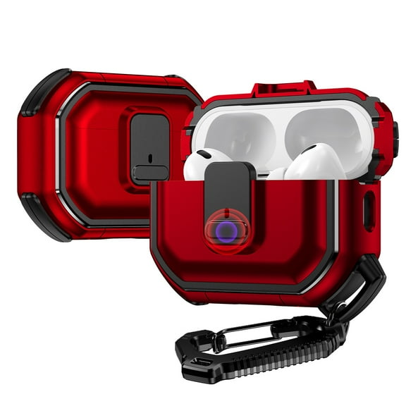 For Apple AirPods Pro Heavy Duty Hybrid Snap Switch Button, Secure Lock Clip Super Protective with Carabiner Belt Loop Cover ,Xpm Phone Case [ Red ]