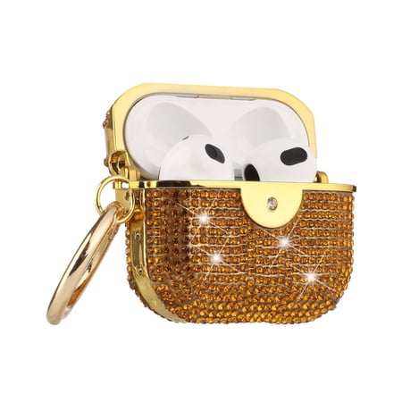 For Apple AirPods Pro Sparkly Diamond Shockproof Bling Rhinestone Glitter with Hook Charging Cases Hard Carrying Cover ,Xpm Phone Case [ Gold ]