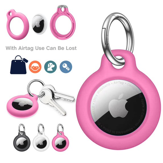 For Apple AirTag Case PC Protective Cover for AirTags 2021 with KeychainPink