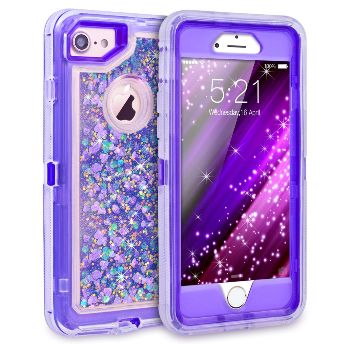 Heart Case Defender For Liquid Clip 7 8 Sparkling IPhone Holster Apple Transparent Glitter Tough / IPhone Purple With