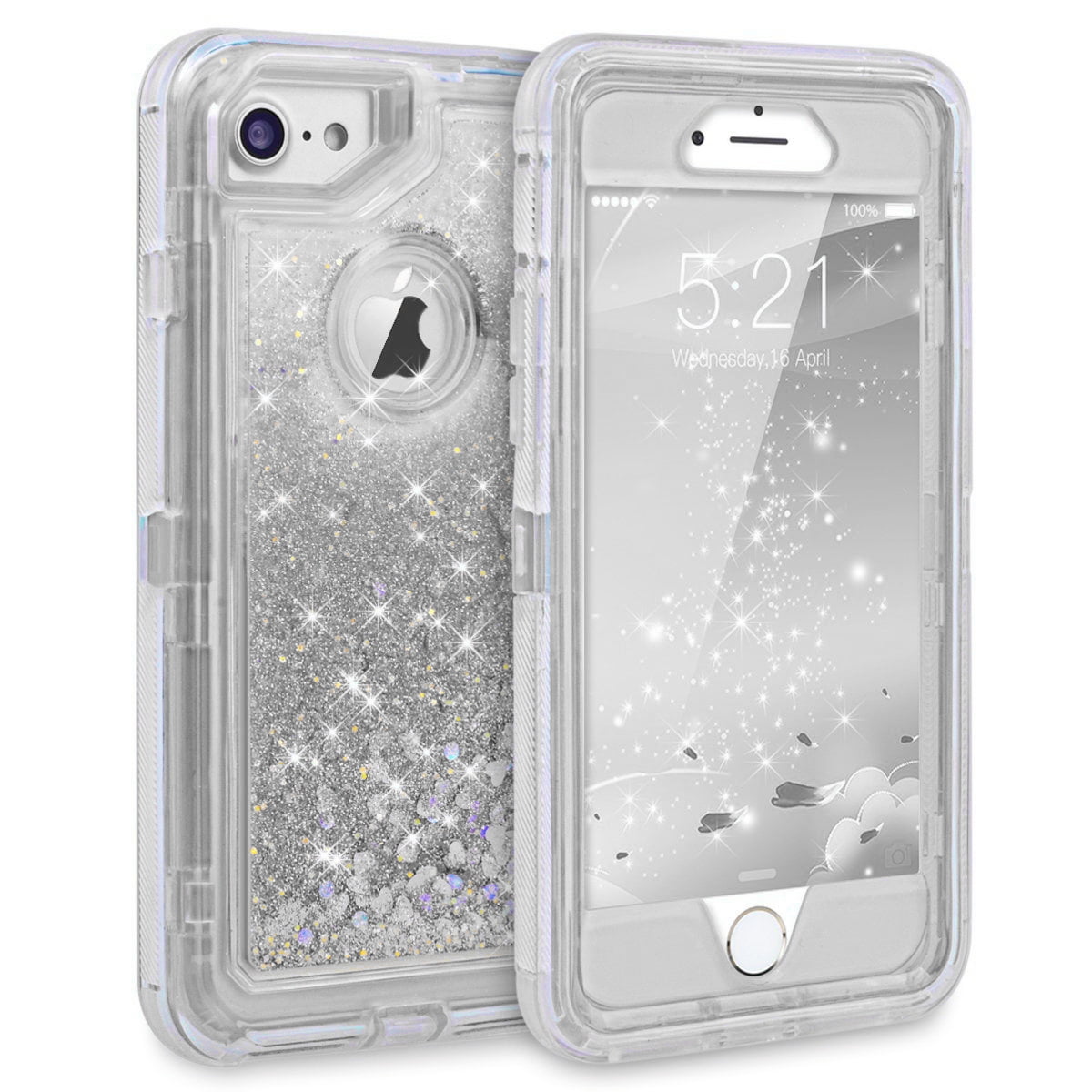 For Apple IPhone 8 / Purple Case Holster Clip Glitter IPhone Defender Sparkling 7 Liquid With Heart Transparent Tough