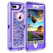 For Apple IPhone 8 Plus / IPhone 7 Plus Tough Defender Sparkling Liquid Glitter Heart Case With Transparent Holster Clip Purple