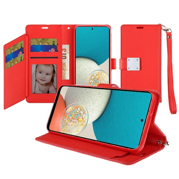 For Apple iPhone 14 PRO MAX 6.7" Wallet ID Card Holder Case Cover - Red