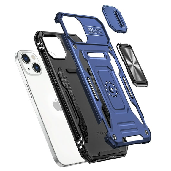 For Apple Iphone Xr Utter Tough Metal Ring Movable Camera Window Hybrid Case Cover - Navy Blue