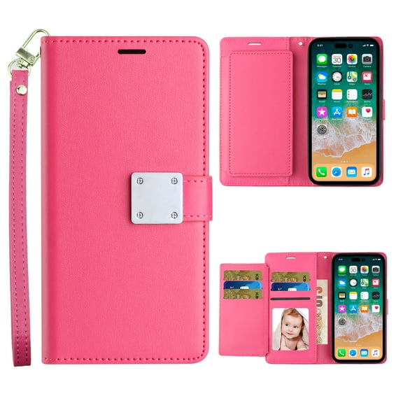 For Apple Iphone Xr Wallet Id Card Holder Case Cover - Hot Pink