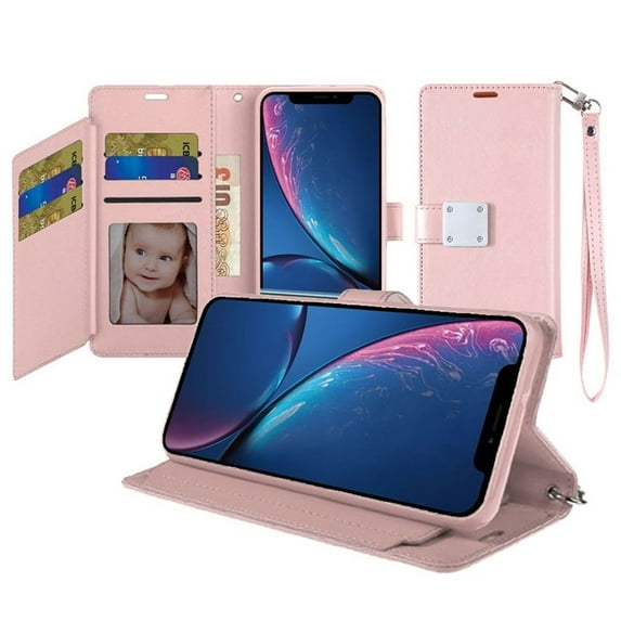 For Apple Iphone Xr Wallet Id Card Holder Case Cover - Rose Gold