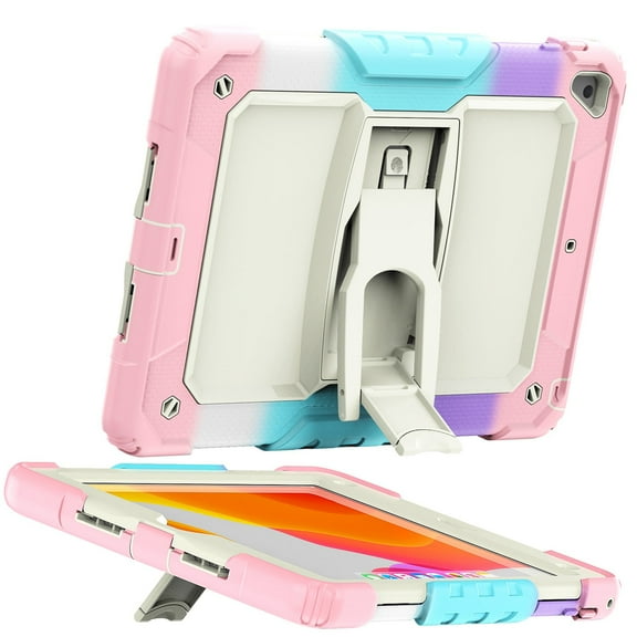 For Apple New iPad 9.7 inch Heavy Duty Full Body 2in1 Rugged Shockproof Protective Tablet Kickstand Cover ,Xpm Phone Case [ Beige / Camo Pink ]
