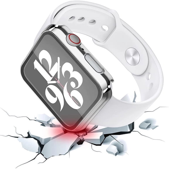 For Apple Watch 41mm iWatch Series 9 Hard PC Electroplate Frame Face Coverage with Tempered Glass Screen Protector Screen Cover by Xpression - Silver
