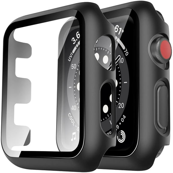 For Apple Watch 44mm Slim PC with Built in Clear Screen Protector Snap-on Full Coverage Shell Rubber TPU + Hard PC Frame for iWatch Series SE/6/5/4 Cover [Black]