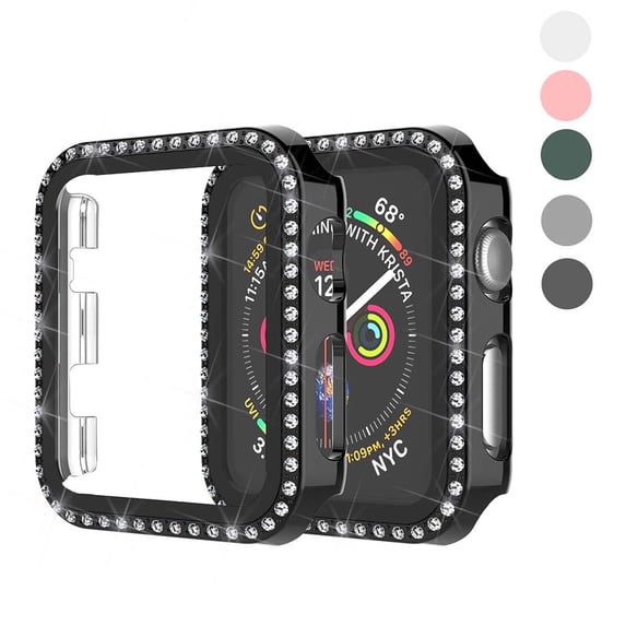 For Apple Watch Case with HD Tempered Glass Screen Protector for iWatch Series 3/2/1, Takfox Full Cover Bling Diamond Crystal Rhinestone Protective Case 42mm-Black