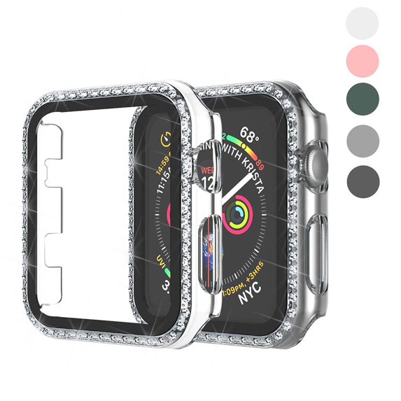 For Apple Watch Case with HD Tempered Glass Screen Protector for iWatch Series 3/2/1, Takfox Full Cover Bling Diamond Crystal Rhinestone Protective Case 42mm-Clear