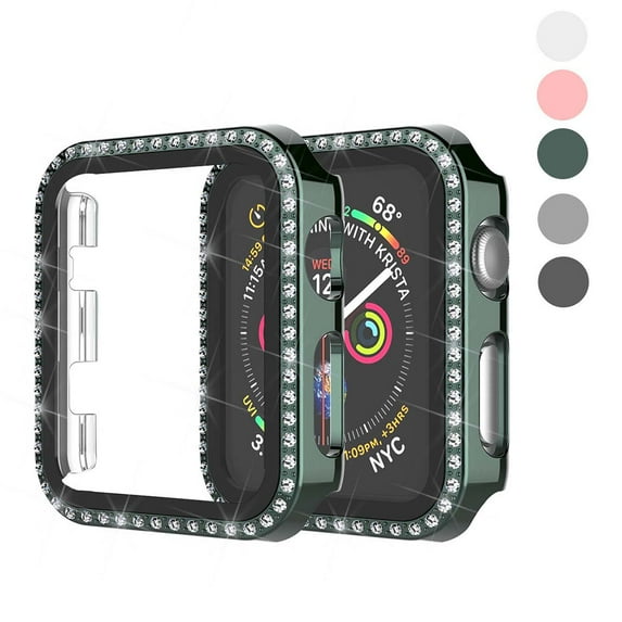 Takfox For Apple Watch Case with Tempered Glass Screen Protector for iWatch 38mm Series 3/2/1, Anti-Scratch Hard PC Bumper Full Body Cover Bling Diamond Rhinestone Frame for Women Girls-Dark Green