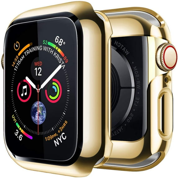 For Apple Watch Case Series NIKE/SE/8/7/6/5/4 44mm Case with Buit in TPU Clear Screen Protector - Full Body Coverage Protective Case Ultra Thin Cover - Gold