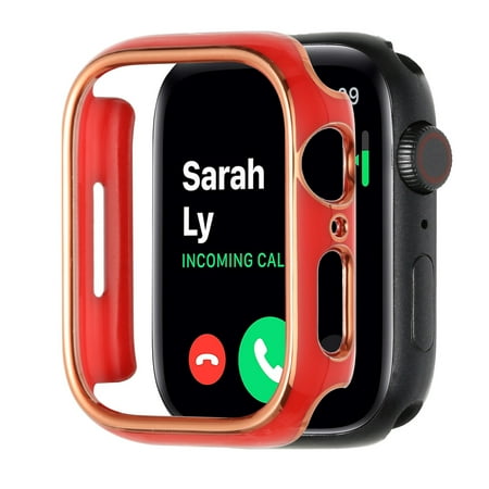 For Apple Watch Size 49mm Chromed iWatch Screen Frame - Chromed Rose Gold+Red